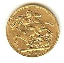 1909 GOLD SOVEREIGN GREAT BRITAIN, 8 GRAMS