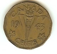 1943 Canada 5 Cents Tombac Victory Nickel World War 2