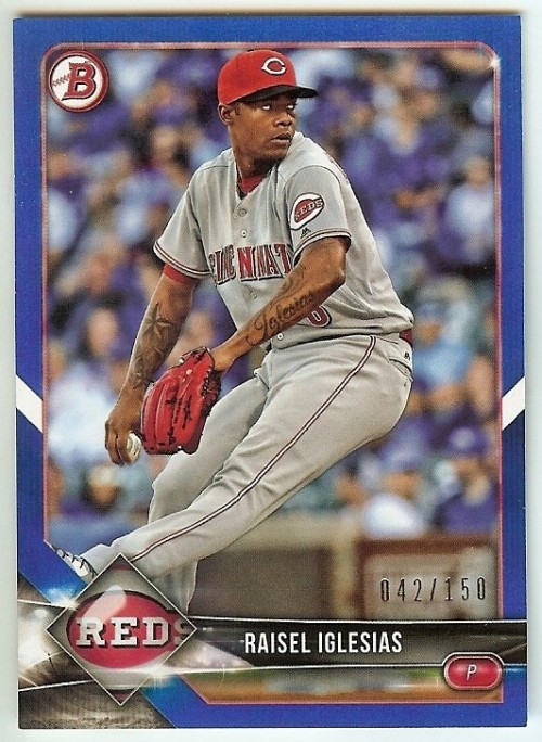 2018 Bowman Blue #96 Raisel Iglesias Cincinnati Reds #'d 042/150