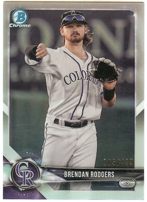 2018 Bowman Chrome Brendan Rodgers Refractor #'d 205/499 BCP43 Rockies