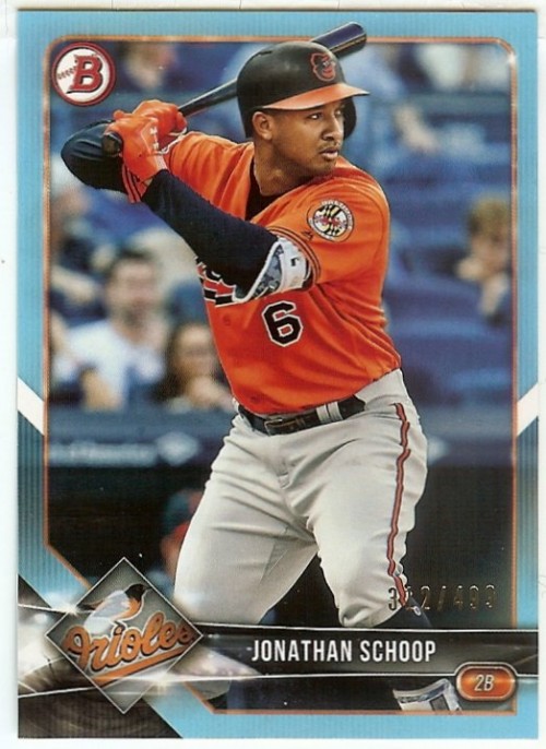 2018 Bowman Jonathan Schoop Sky Blue Baltimore Orioles #'d 312/499 Card #95
