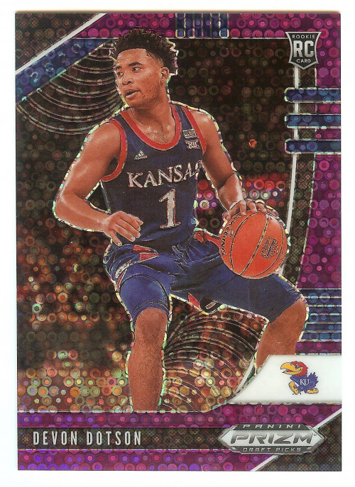 2020-21 Panini Prizm Draft Picks Devon Dotson Purple Disco Fastbreak Serial #'d 38/49