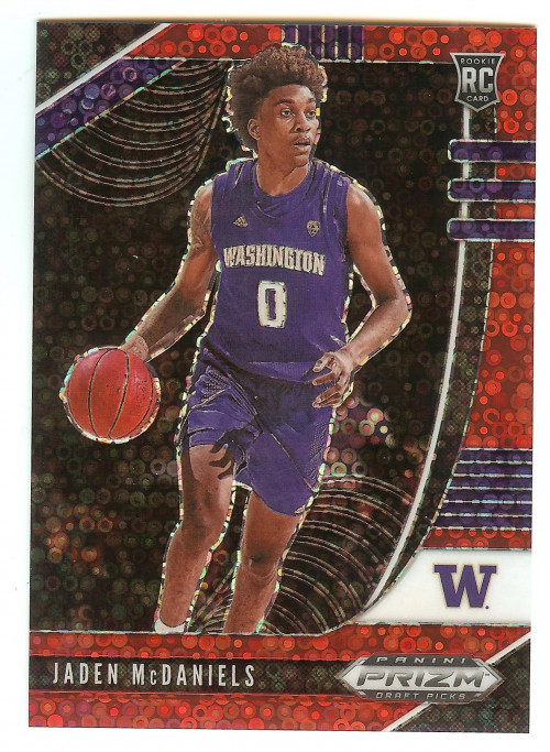 2020-21 Panini Prizm Draft Picks Jaden McDaniels Red Disco Fastbreak Serial #'d 083/125