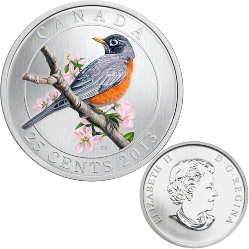 2013 CANADA 25-CENT COLOURED COIN— AMERICAN ROBIN 