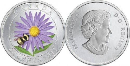 2012 Aster and Bumble Bee Colorized 25-Cent Coin