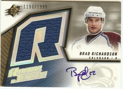 2005-06 Upper Deck SPX Brad Richardson Autograph Rookie Jersey 1196/1999