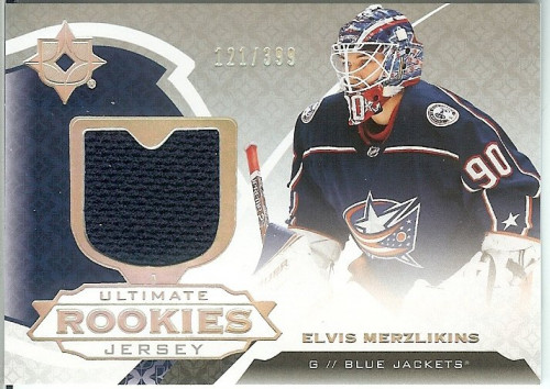 2019-20 Ultimate Collection Elvis Merzlikins Ultimate Rookies Jersey Colombus Serial #'d 121/399