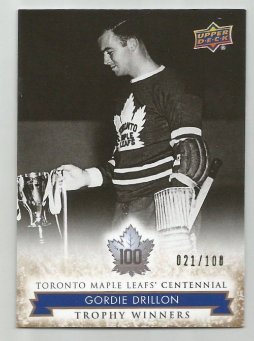 2017 UD MAPLE LEAFS CENTENNIAL GOLD #111 Gordie Drillon #21/100 Rare Hi Number