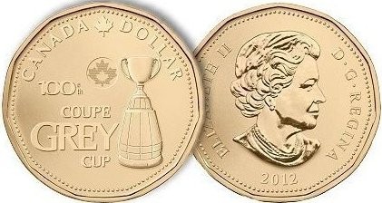2012 Commemorative Grey Cup 100th anniversary $1 Loonie 
