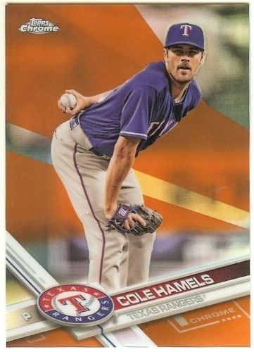 2017 Topps Chrome COLE HAMELS ORANGE REFRACTOR #d 20/25 Card #81 Rangers