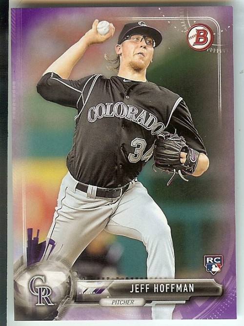 2017 BOWMAN PURPLE #4 JEFF HOFFMAN RC 075/250 ROCKIES