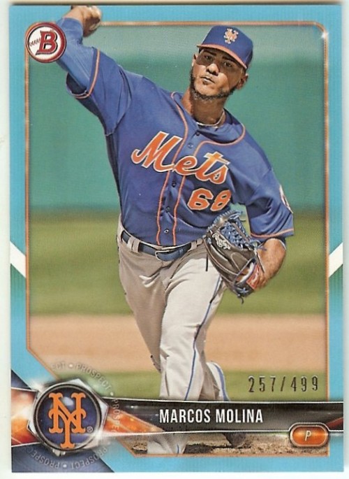 2018 Bowman Marcos Molina Sky Blue Prospect New York Mets #'d 257/499 Card #BP35