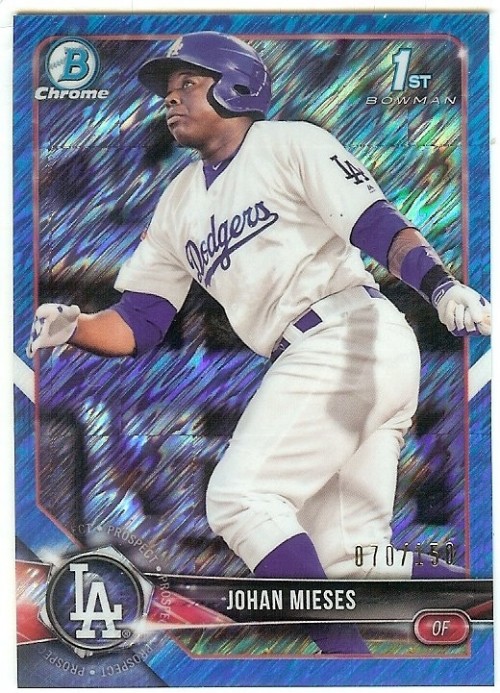 2018 Bowman Chrome Prospects Blue Shimmer Refractor BCP#19 Johan Mieses 070/150