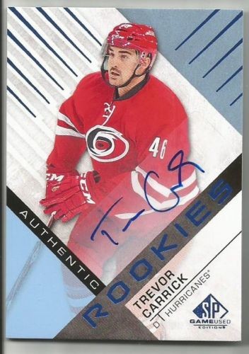 2016-17 SP GAME USED TREVOR CARRICK BLUE RC ROOKIE AUTOGRAPH AUTO 