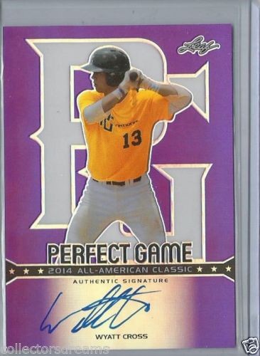 2014 LEAF METAL DRAFT WYATT CROSS PERFECT GAME PURPLE PRISMATIC AUTO RC 10/10