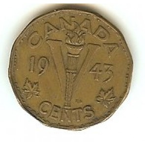 1943 Canada 5 Cents Tombac Victory Nickel World War 2
