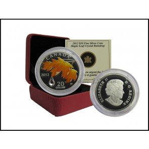 2012 $20 Fines Silver Coin Royal Canadian Mint Maple Leaf with Crystal Raindrop 