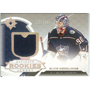 2019-20 Ultimate Collection Elvis Merzlikins Ultimate Rookies Jersey Colombus Serial #'d 121/399