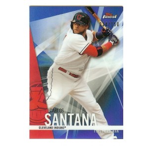 2017 Topps Finest Carlos Santana Card #17 Blue Refractor 034/150 Cleveland Indians