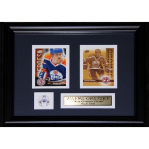 Wayne Gretzky Double Card Framed with Matting, Plaque and Collector Pin 